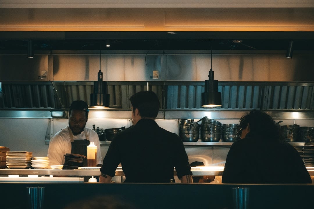 Warm restaurant kitchen interior background